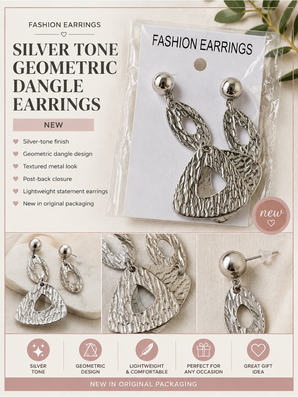 Silver Tone Geometric Dangle Earrings - Fashion Earrings